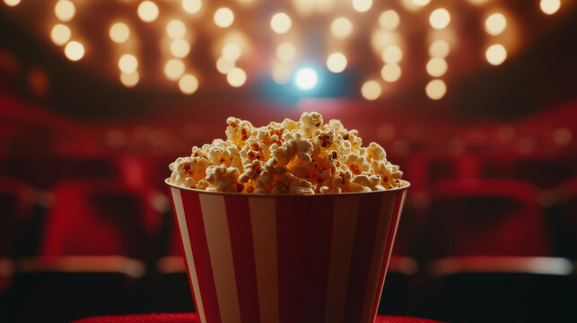 Bucket of popcorn in cinema  