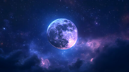 Obraz premium Night Sky with Full Moon and Stars Illustration