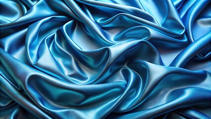 Obraz premium High angle abstract background with shiny blue silk folds and smooth flowing texture