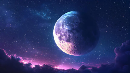 Obraz premium Night Sky with Moon and Stars Illustration