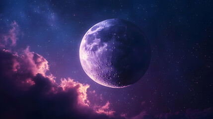 Purple Night Sky with Moon and Stars Illustration