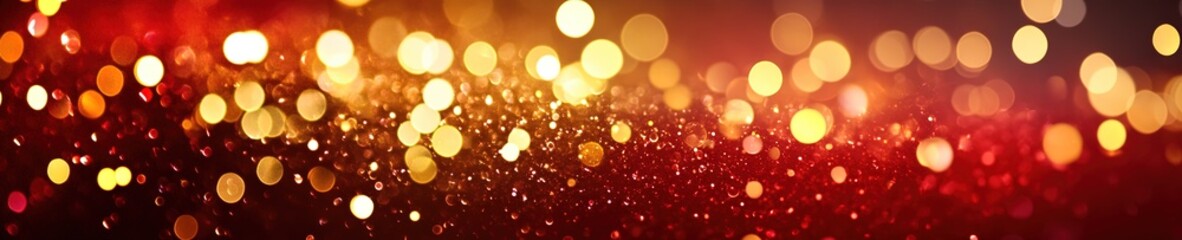 Obraz premium Gold and red bokeh of light textured glitter background 