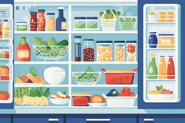 Organized refrigerator with fresh produce and groceries