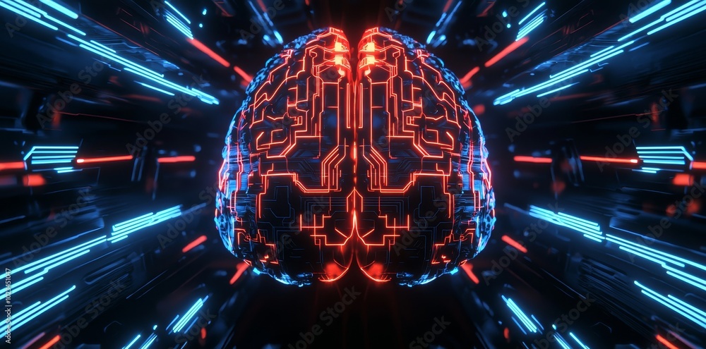 Aufkleber Machine learning, biotechnology innovation, neural circuits, and electronic cyber brains in quantum computing systems