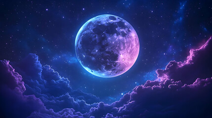 Full Moon Night Sky with Clouds - Digital Illustration