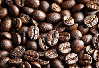 Fototapeta premium Closeup of roasted arabica coffee beans filling the frame