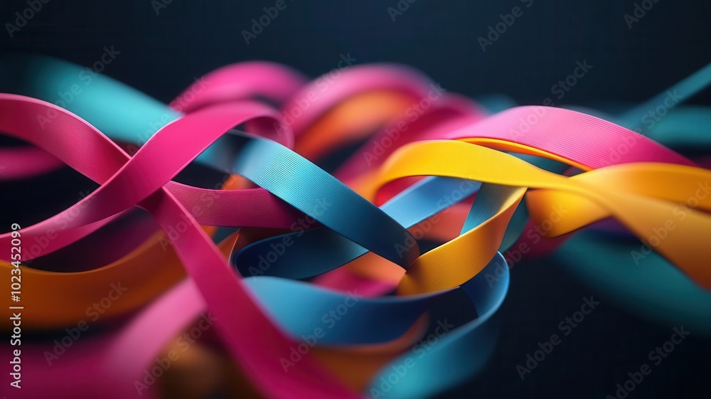 Poster colorful ribbons intertwined against a dark background create a dynamic and visually striking compos