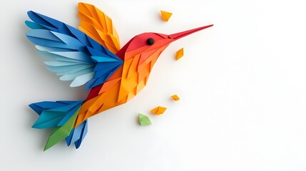Obraz premium Origami Hummingbird on Clean White Background with Copyspace