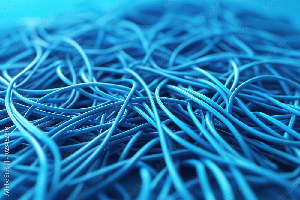 Poster a close-up view of blue wires intertwined, creating a textured, abstract pattern with varying shades