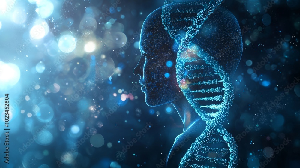 Aufkleber In a human genome cell, chromosome DNA genetic biotechnology is studied using a blue DNA molecule structure. Abstract DNA plexus structure.