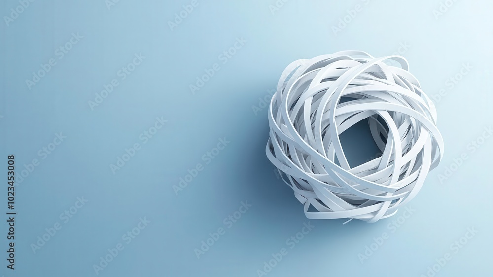 Aufkleber a textured, white tangled ball of string rests against a soft blue background, creating a minimalist