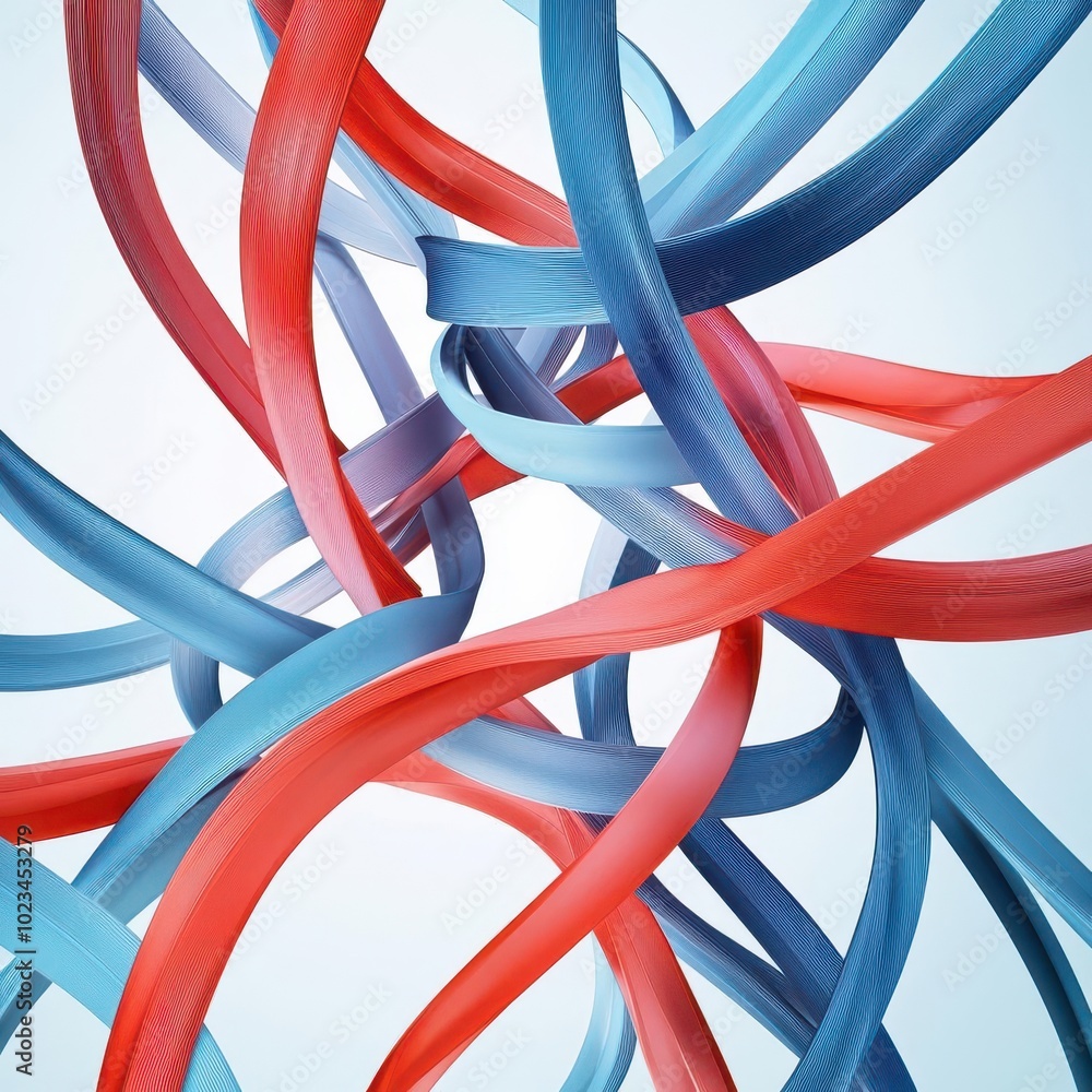 Poster abstract intertwining ribbons in vibrant red and blue tones create a visually striking pattern again