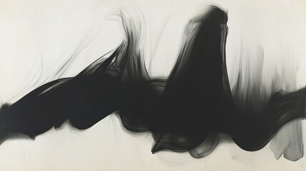 Fototapeta premium Abstract black and white painting with fluid, sweeping brushstrokes.