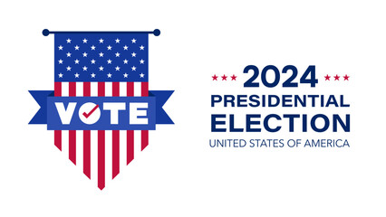 USA Flag Banner with Vote Ribbon and 2024 Presidential Election