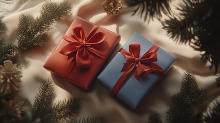 Cheerful Gift Presentation Surrounded by Fresh Evergreen Branches