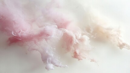 Fototapeta premium Ethereal wisps of pink and white clouds create a soft, dreamy atmosphere.