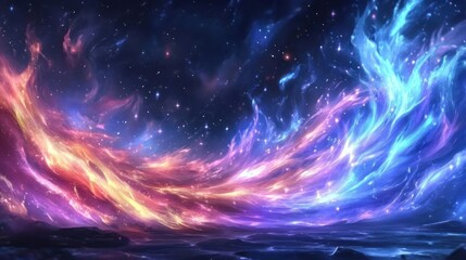 Fototapeta premium A vibrant cosmic scene with swirling colors and stars, evoking a sense of wonder.