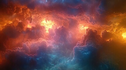 Obraz premium A vibrant cosmic scene depicting colorful clouds and stellar formations in space.