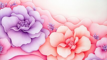 Obraz premium A vibrant floral design featuring pink and purple flowers with soft gradient backgrounds.