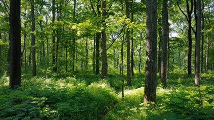 Obraz premium Sunlight Filtering Through a Dense Forest