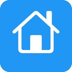 Home icon in white color on blue background.