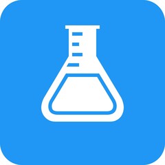 Lab flask icon designed on blue background.