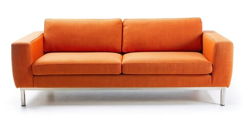 Fototapeta premium High angle contemporary orange textile sofa on isolated white background