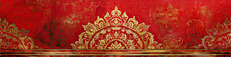 Red and Gold Ornate Buddhist Thangka
