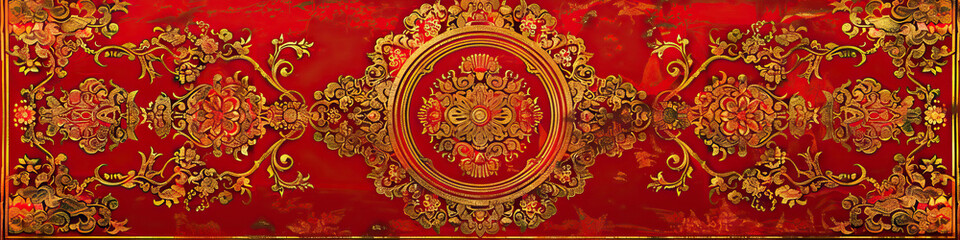 Fototapeta premium Red and Gold Ornate Buddhist Thangka