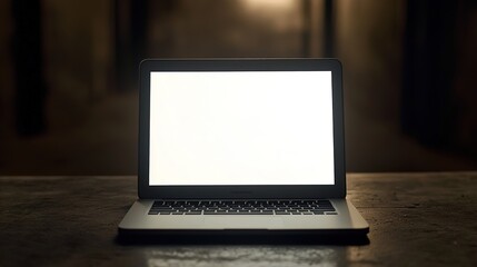 Over shoulder view of white blank empty mockup laptop screen for advertising. Indian adult male student having virtual meeting, training online call, educational webinar, chatting or working at home