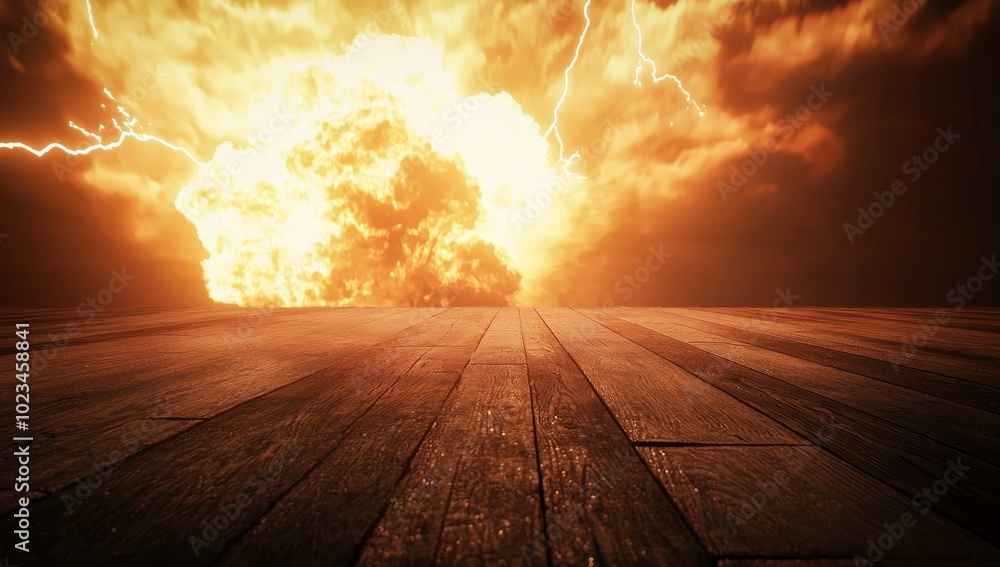 Poster Animated cartoon background with lightning and explosions