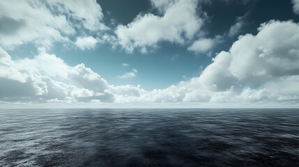 Obraz premium Ocean and Sky with Puffy Clouds Illustration
