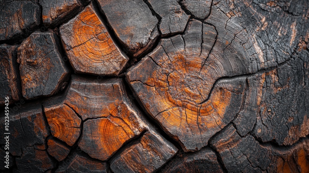 Poster close-up view of the intricate growth rings on a tree trunk, highlighting the texture and natural pa