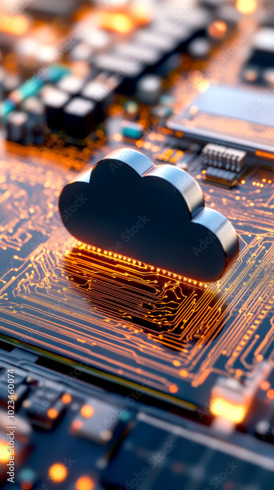 Aufkleber close up view of cloud symbol on circuit board, representing cloud computing technology and digital 