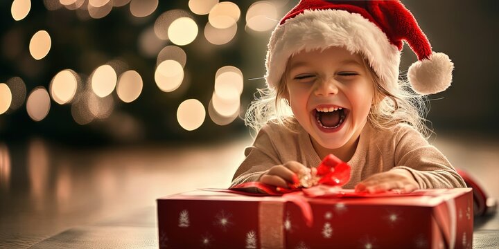 happy kid opening christmas present 