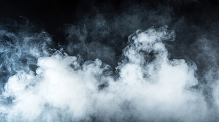 Fototapeta premium Dense white smoke floats across a pitch-black background, creating a moody, mysterious atmosphere