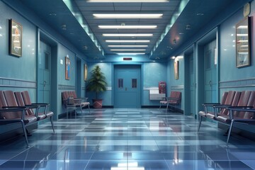 Fototapeta premium Empty medical center stage architecture building flooring.