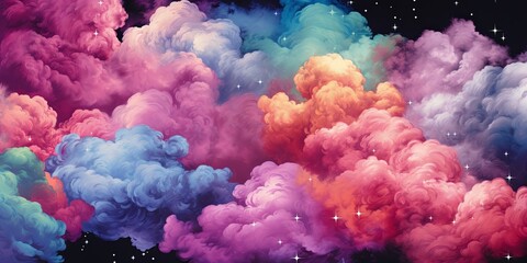 Fototapeta premium A Celestial Tapestry of Hues, Where Dreams Are Woven in Soft, Shifting Clouds and Distant Stars Gleam with Ethereal Light