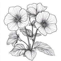 Fototapeta premium A Geranium, line pattern, black and white artwork style. Coloring book, zoom out, isolated on solid white background