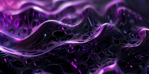 Abstract background with snake skin and vibrant purple swirls on a dark background, 3D elements.