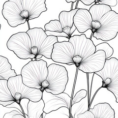 Fototapeta premium A Cyclamen, line pattern, black and white artwork style. Coloring book, zoom out, isolated on solid white background