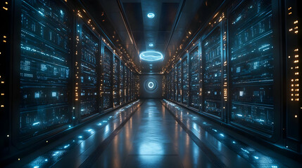 Obraz premium Futuristic Server Room Interior 3D Illustration
