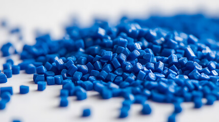 Fototapeta premium closeup of Blue Plastic pellets Background Close-up Plastic granules Polymer plastic beads resin polymer
