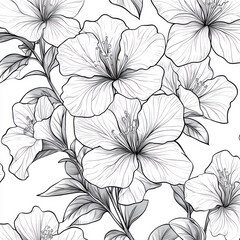 A Azalea, line pattern, black and white artwork style. Coloring book, zoom out, isolated on solid white background
