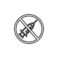 Outline icon of a crossed syringe, symbolizing no injections or medical restrictions.