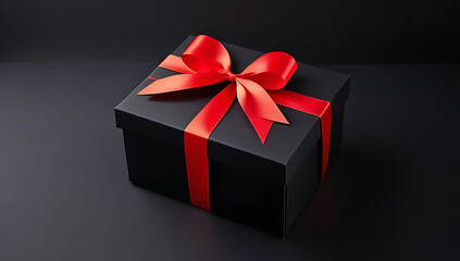 Obraz premium black gift box red ribbon creating elegant look
