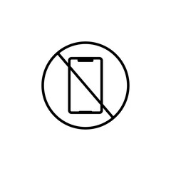 Simple outline of a phone with a crossed-out symbol, representing no mobile phones allowed.