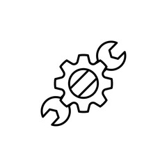 Outline of a wrench and gear, representing tools or fixing something.