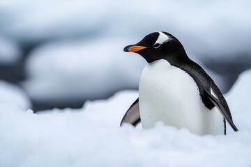 Obraz premium penguin in the arctic by generative ai