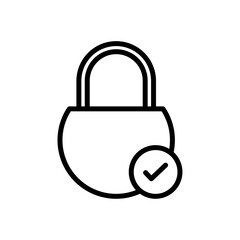 Simple outline of a safe with a checkmark, representing security or protection.